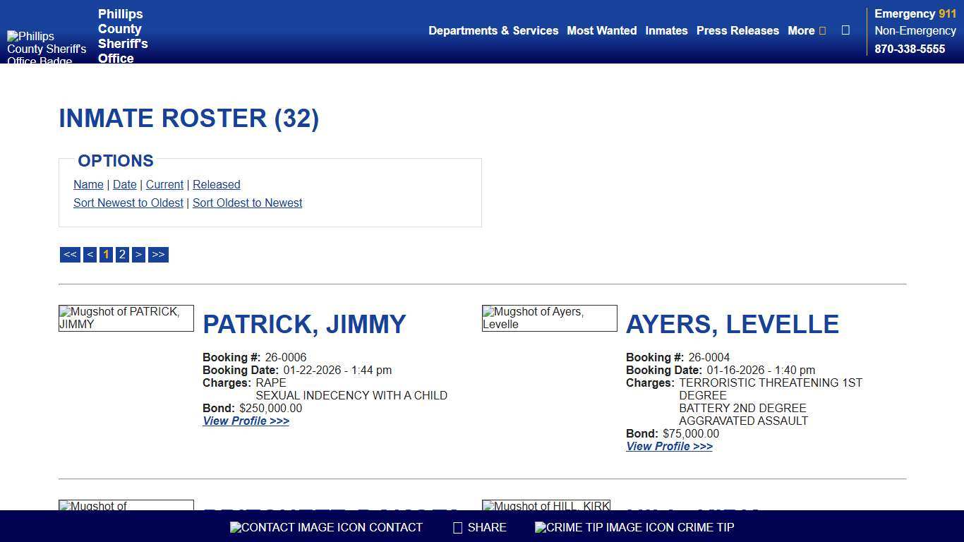 Inmate Roster - Current Inmates Booking Date Descending - Phillips County Sheriff's Office